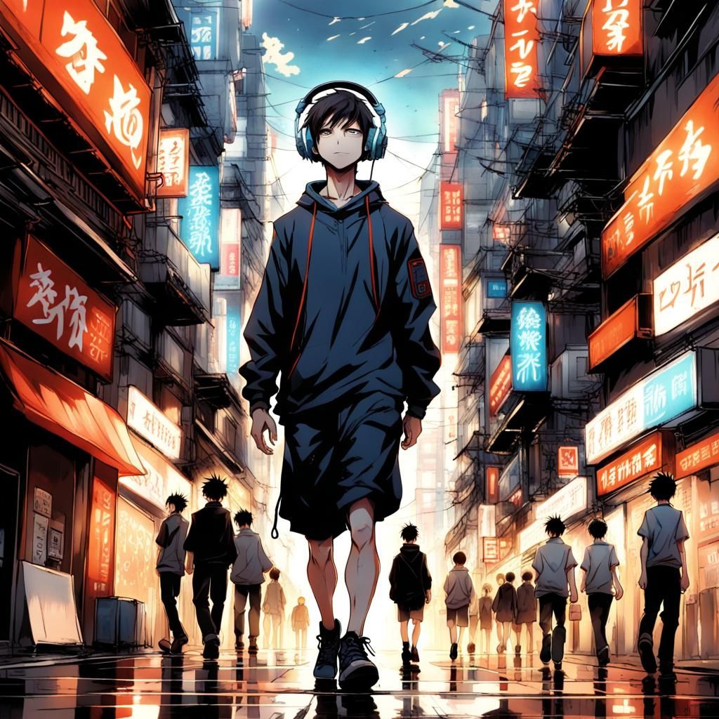 Tokyo Street Scene with Dragons, Anime Style