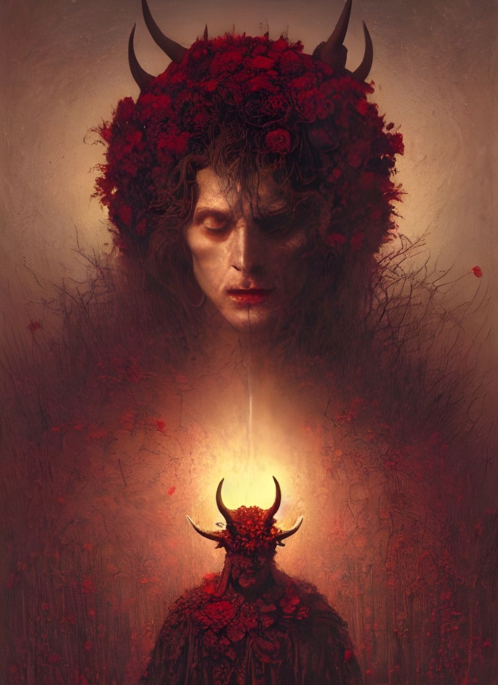 Floral Devil Portrait in Gothic Style