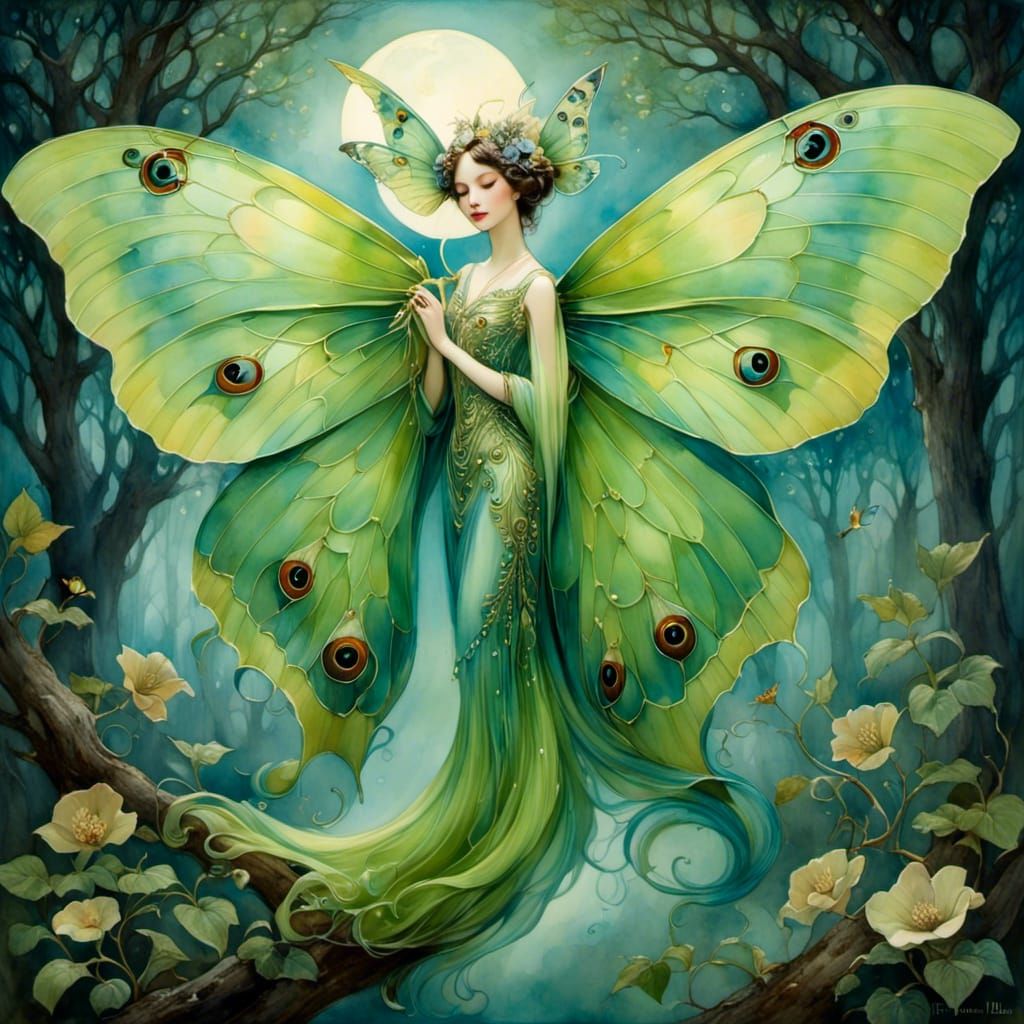 Anthropomorphic Luna Moth with Fairy Tale Theme