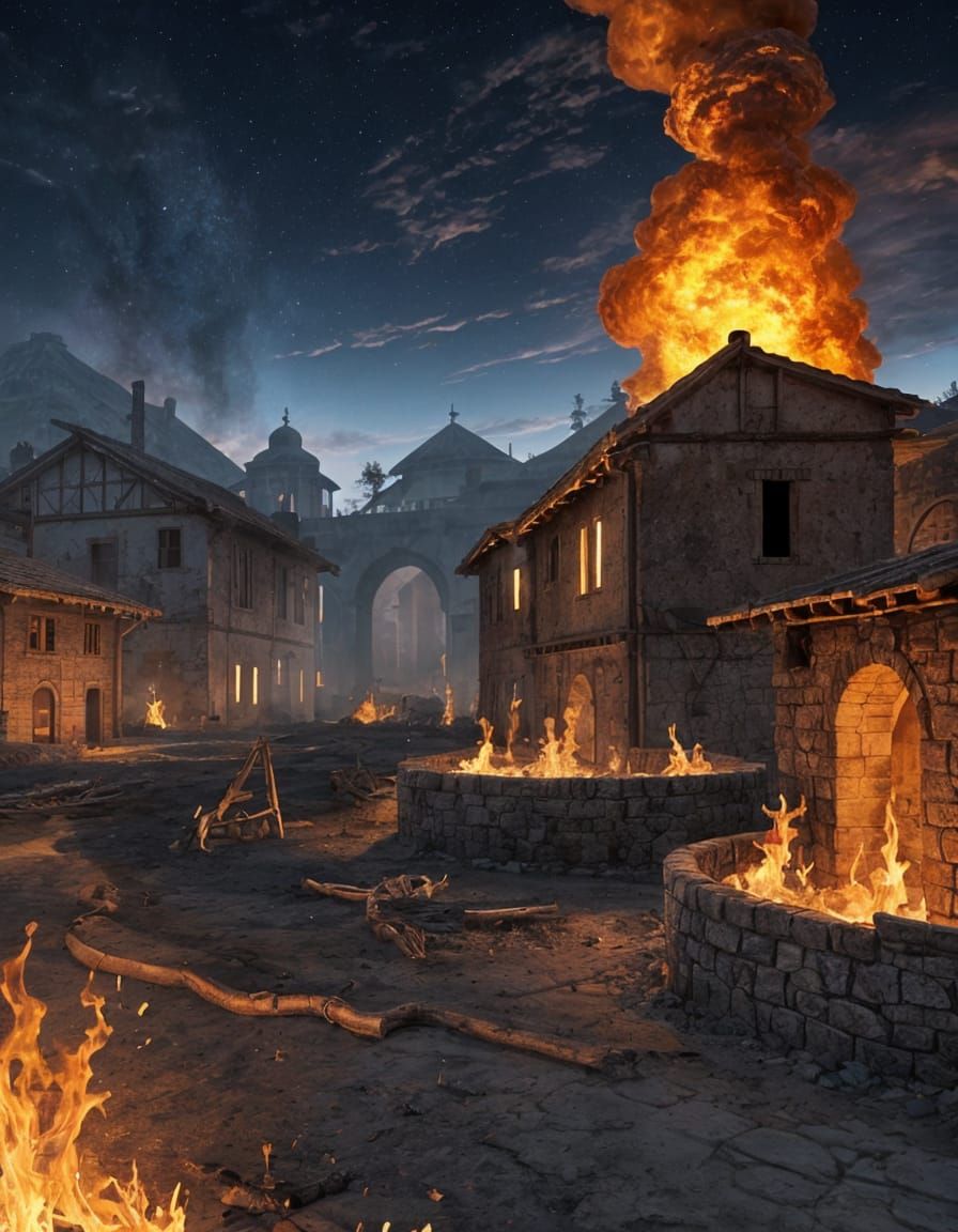 Inferno Burns Villages: A Digital Art Depiction