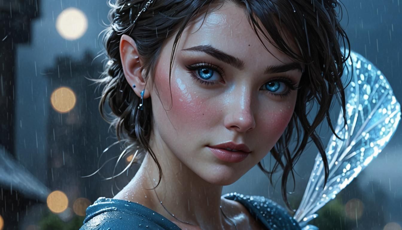 Sky tinkerbell character, perfect features, blue eyes