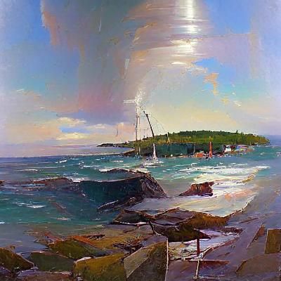 Maine Landscape in Oil Painting Style