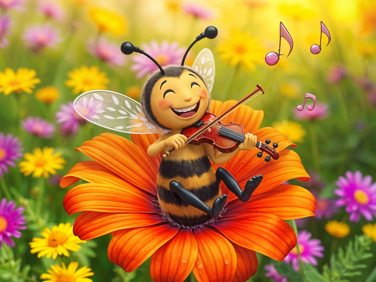 Jubilant Bee in Whimsical Cartoon Style