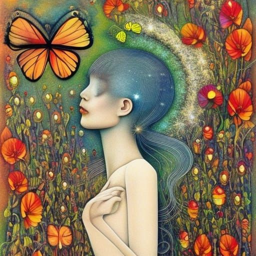 Surreal Light Beams in Starry Collage Art