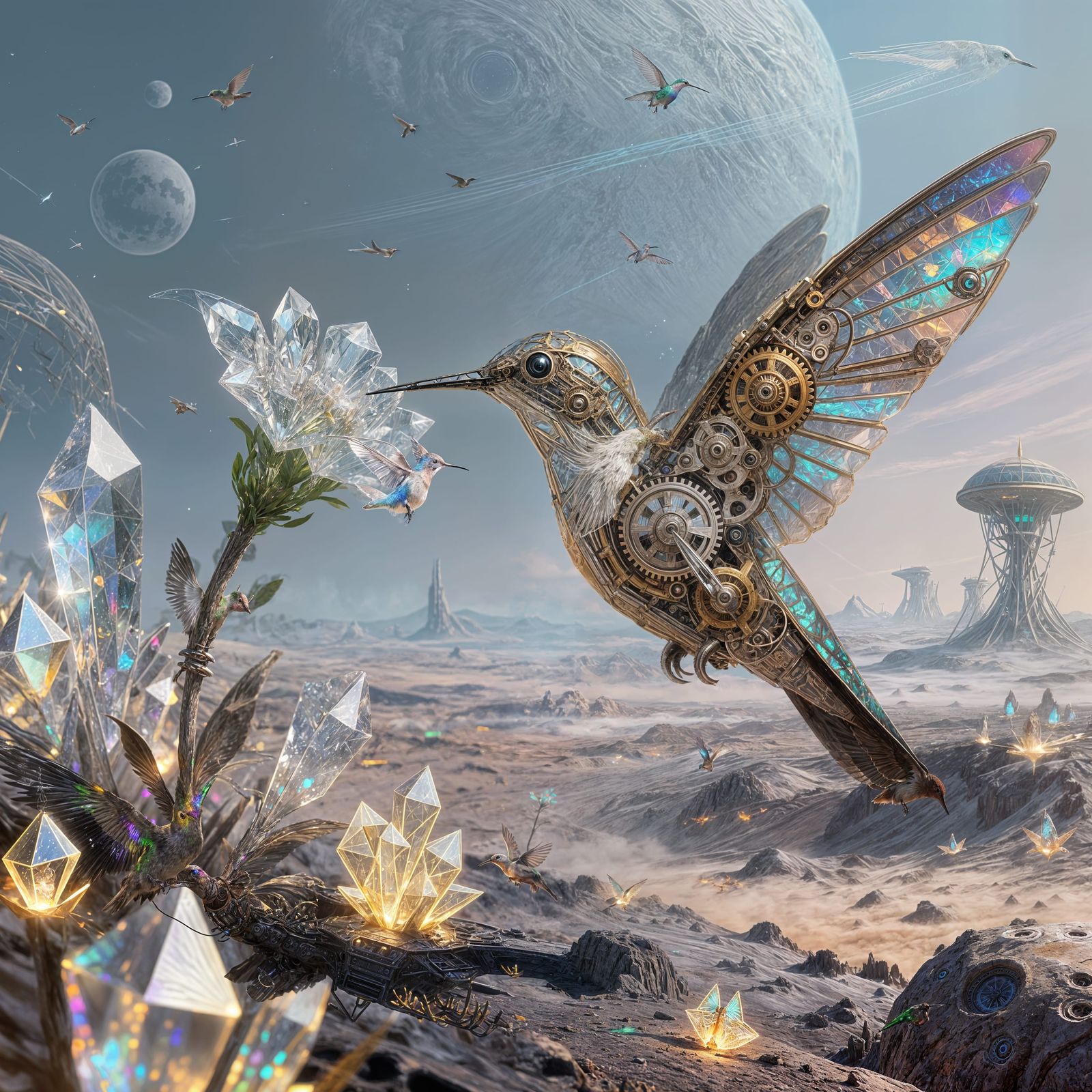 Clockwork Hummingbird on Alien Planet Digital Art