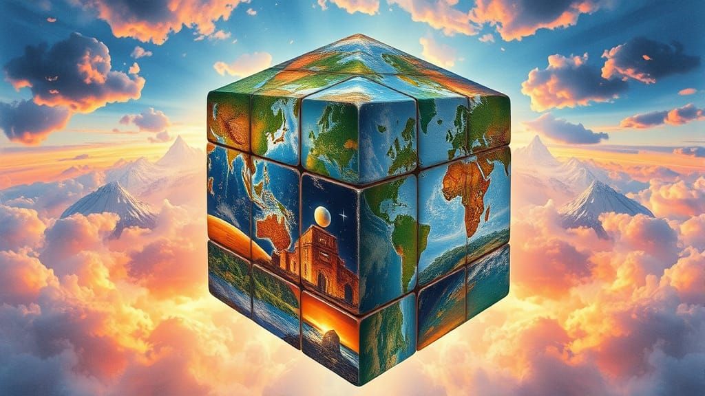 Hyperrealistic Romantic Worldscapes on a Rubic's Cube