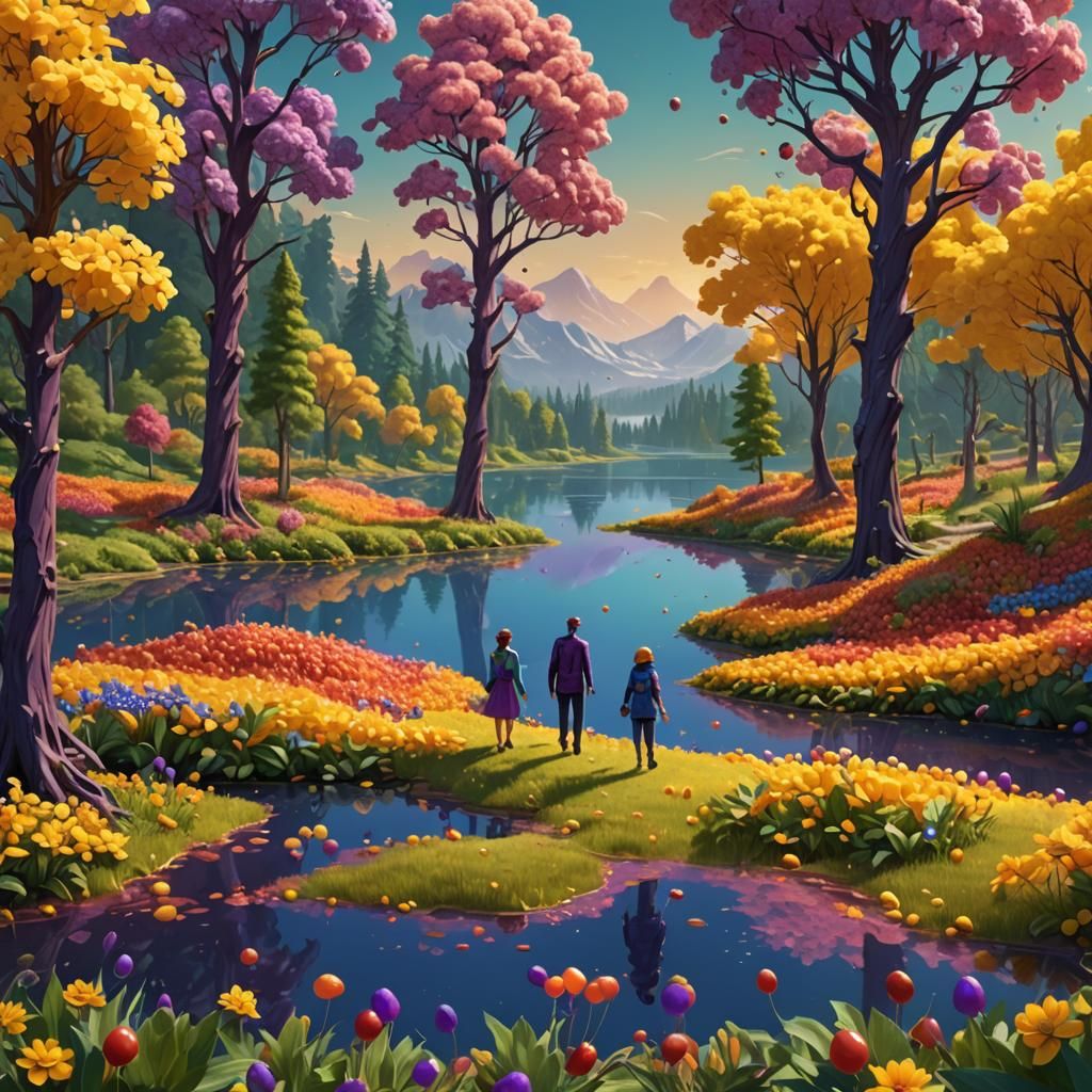 Jelly Bean Family Stroll: Detailed Matte Painting