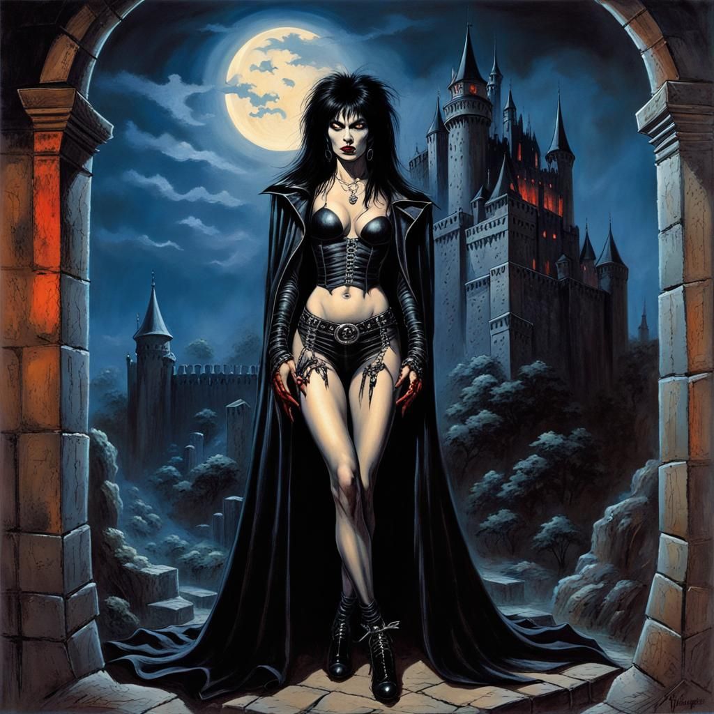 Gothic Deathrock Vampiress in a Dracula Castle