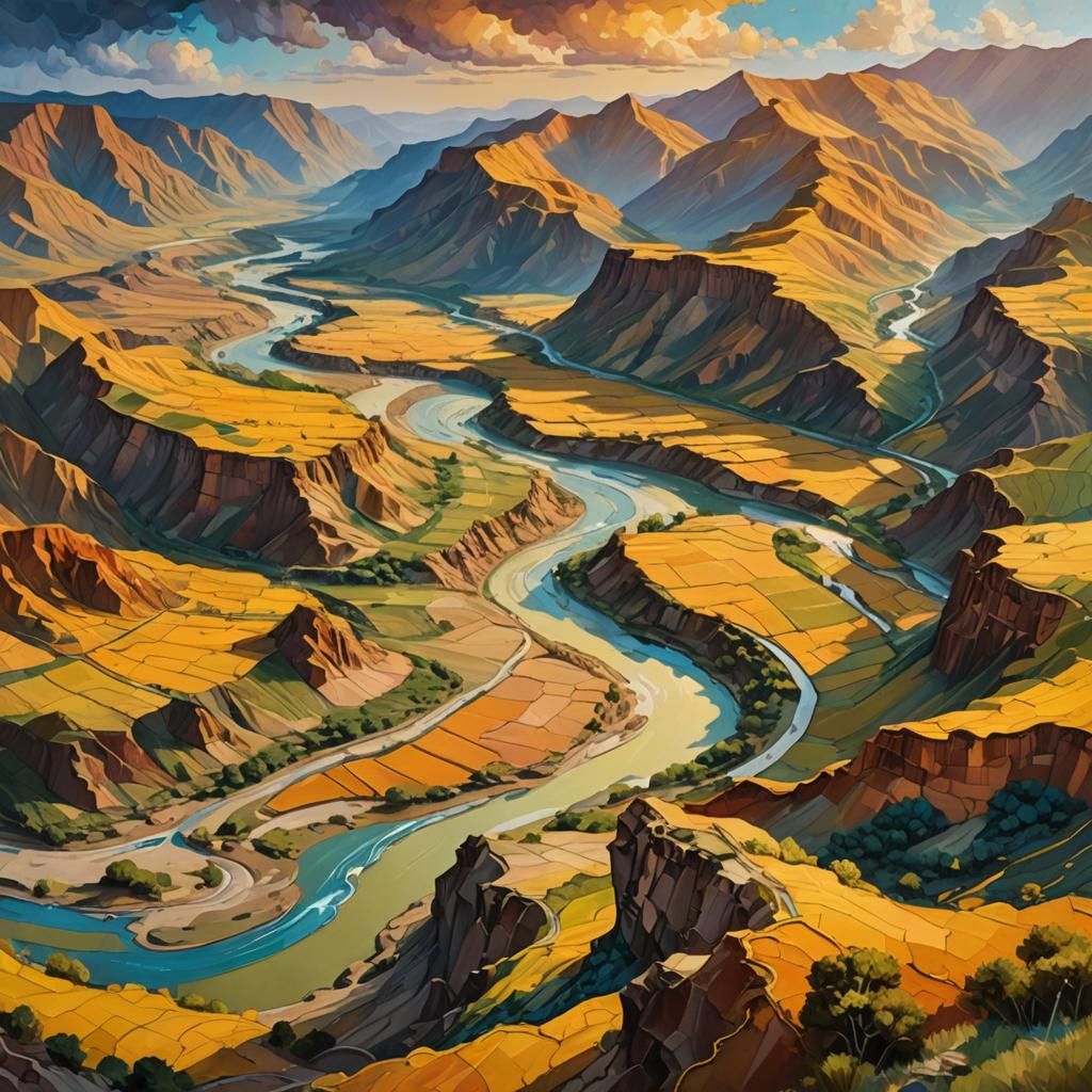 Triadic Landscape of the Yellow River in Golden Hour