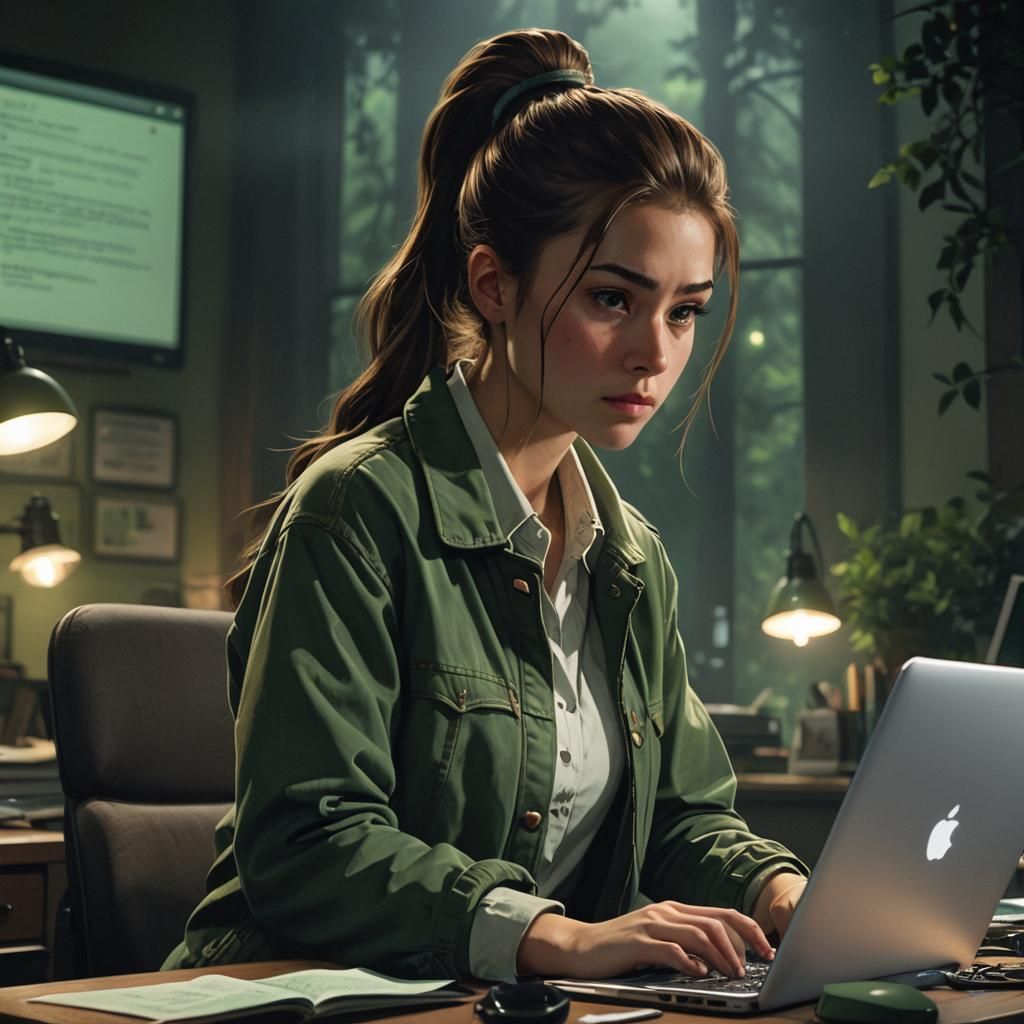 Girl Typing Email in Candlelight, Matte Painting
