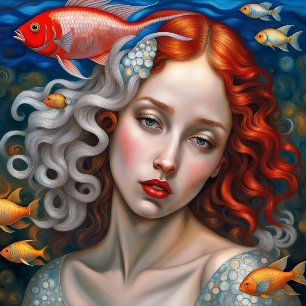 Psychedelic Mermaid Angel in Classic Art Styles