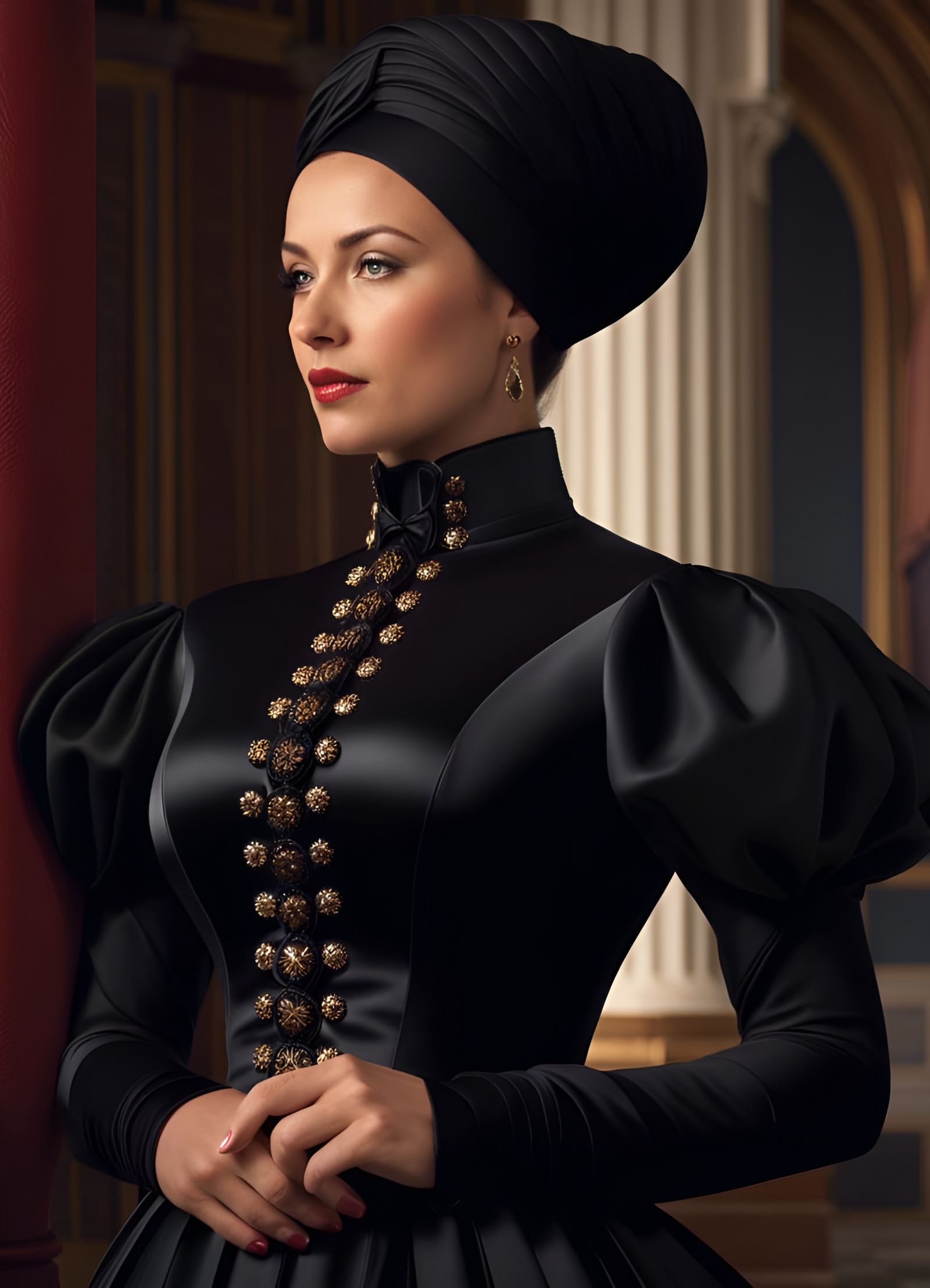 Victorian Woman in Black Hijab, Godward Style