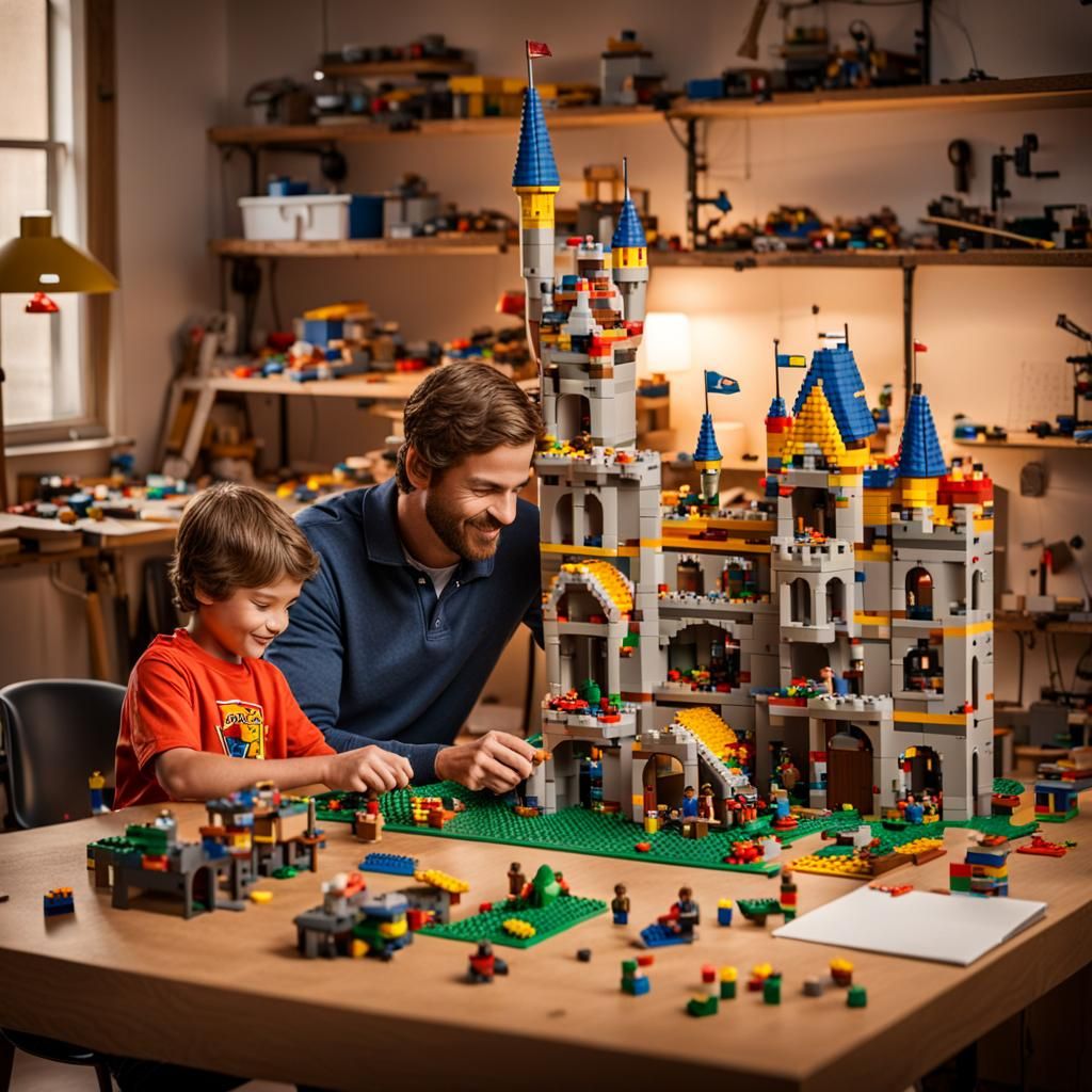 Father and Son Building Lego Castle