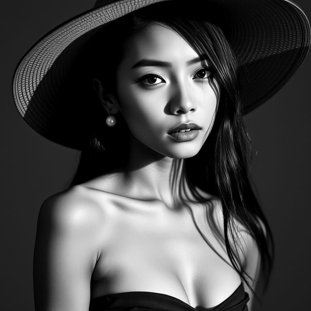 Vintage Portrait of Thai Woman in Black and White