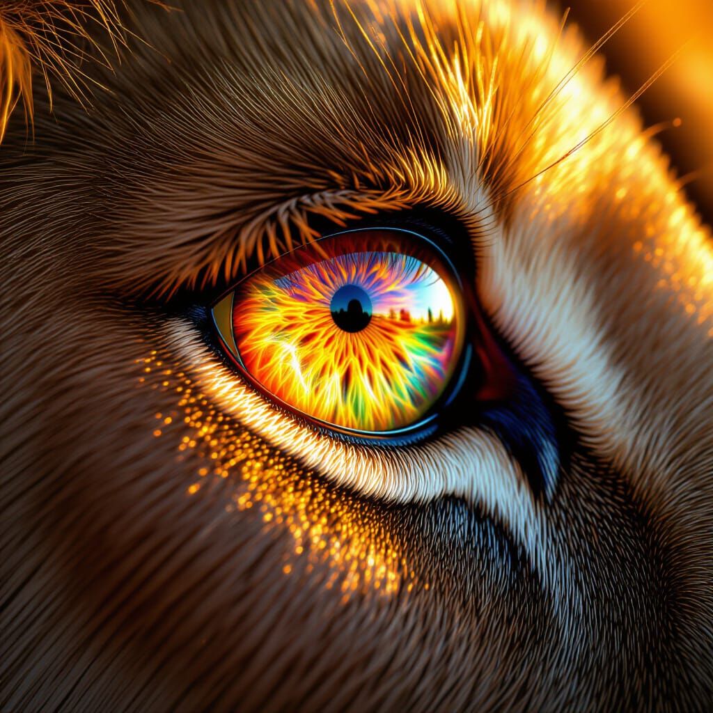 Rainbow Lion's Eye in Hyper-Realistic Detail