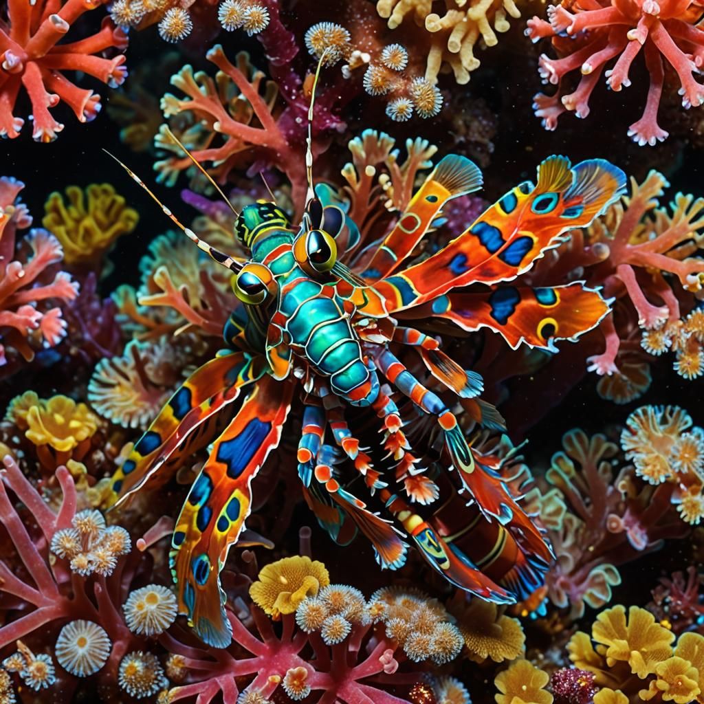 Dynamic Mantis Shrimp in Coral Reef