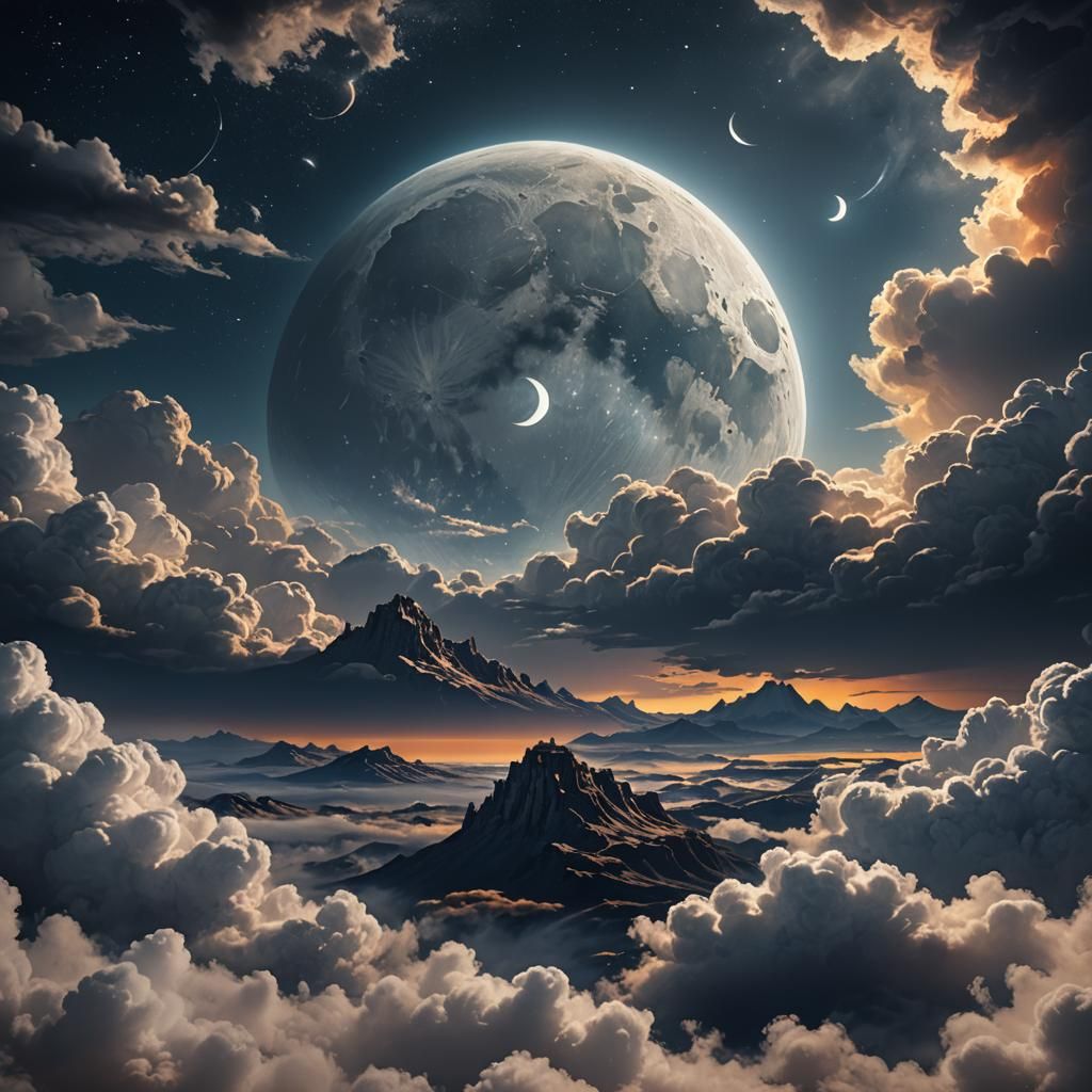 Enigmatic Moon Smile in Starry Midnight Sky