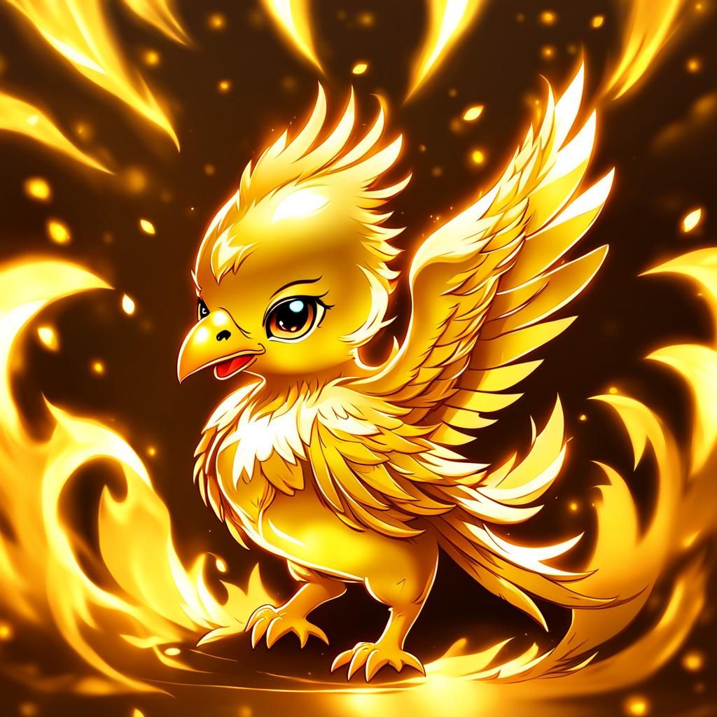 Golden Chibi Phoenix: Adorable Glowing Art