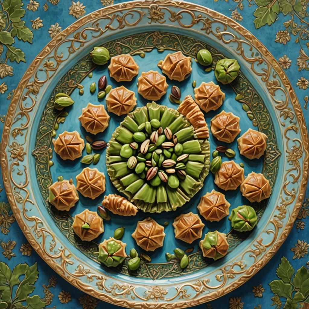Delicious Baklava Dessert on Decorative Plate