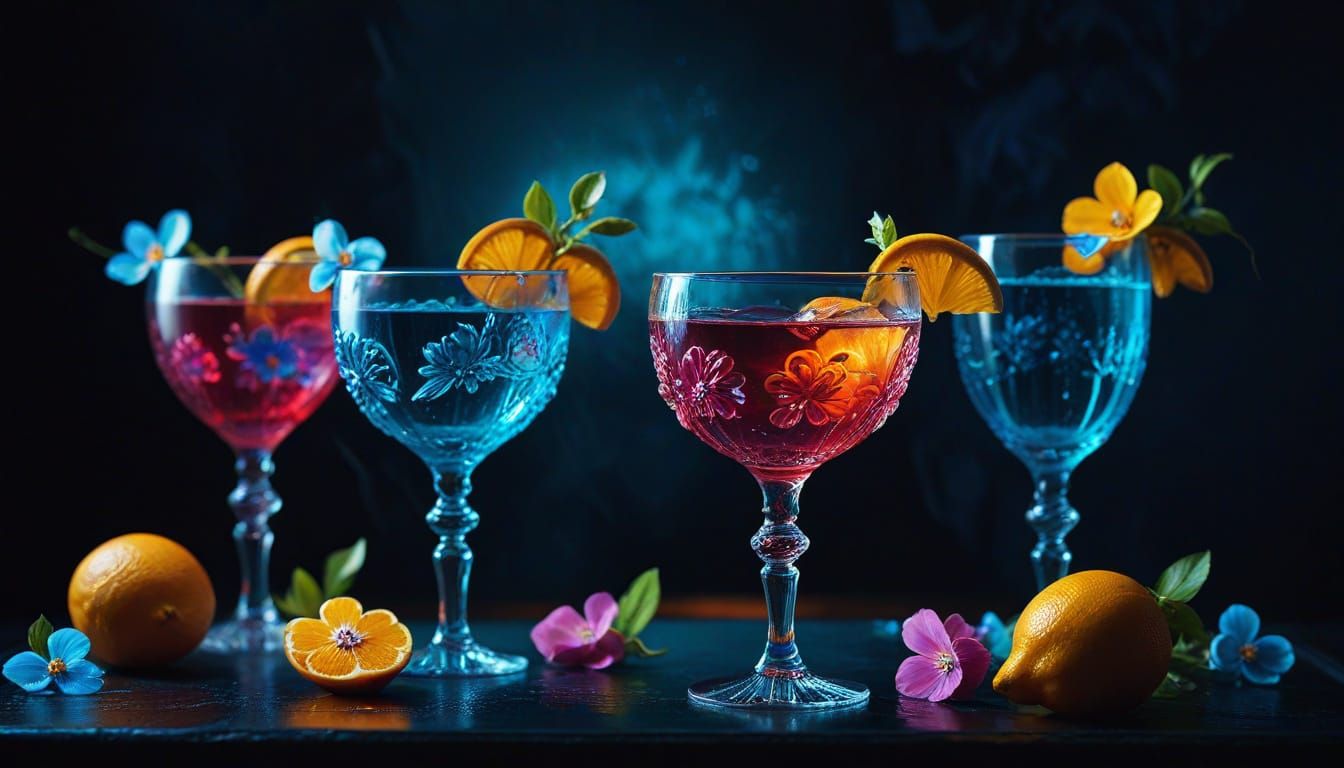 Vibrant Cocktails in Ornate Glassware: Hyperrealistic Still ...