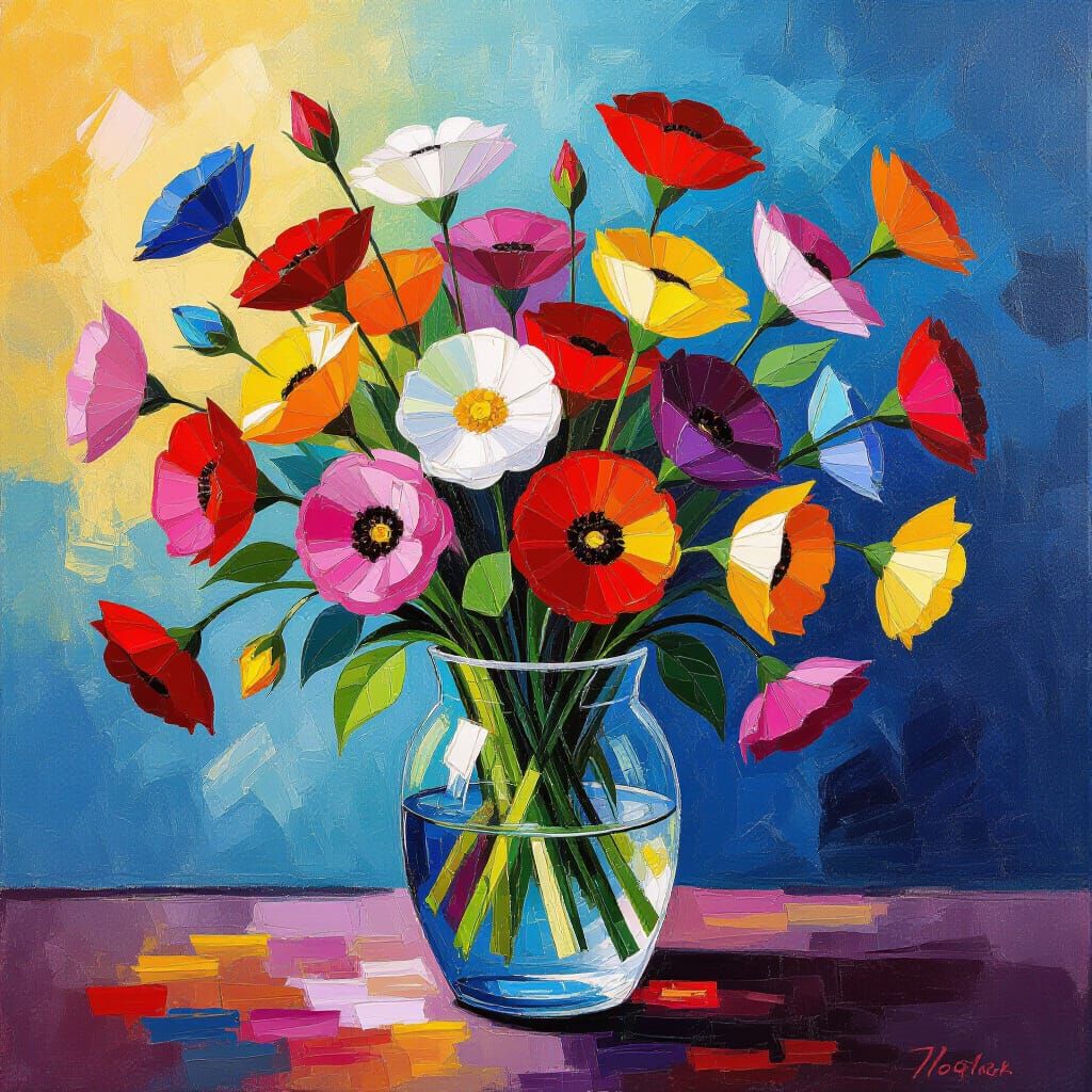 Vibrant Floral Bouquet in Neo-Impressionist Style