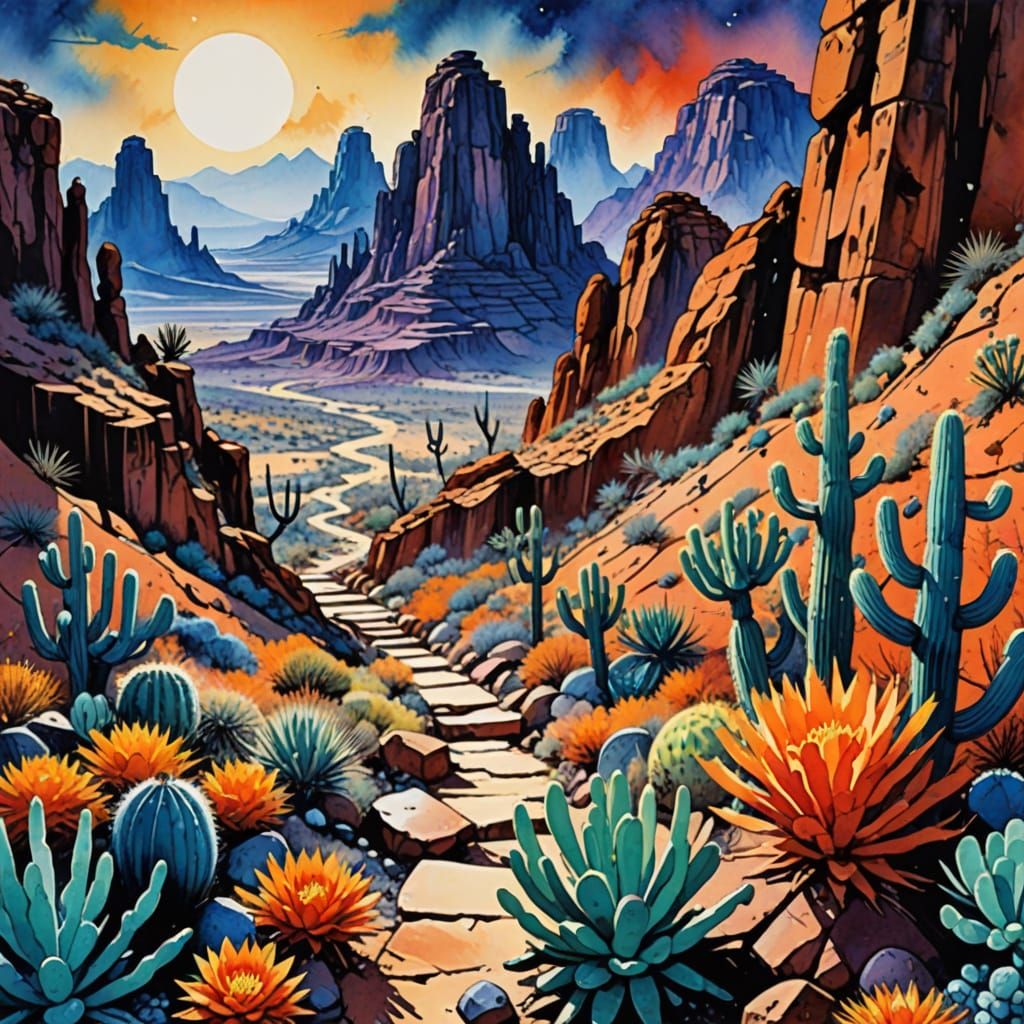 Desert Temple Ruin: Expressionist Abstract Watercolor Painti...