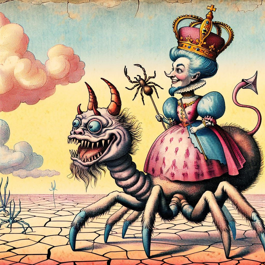 Cartoon Realism Demoness Rides Spider