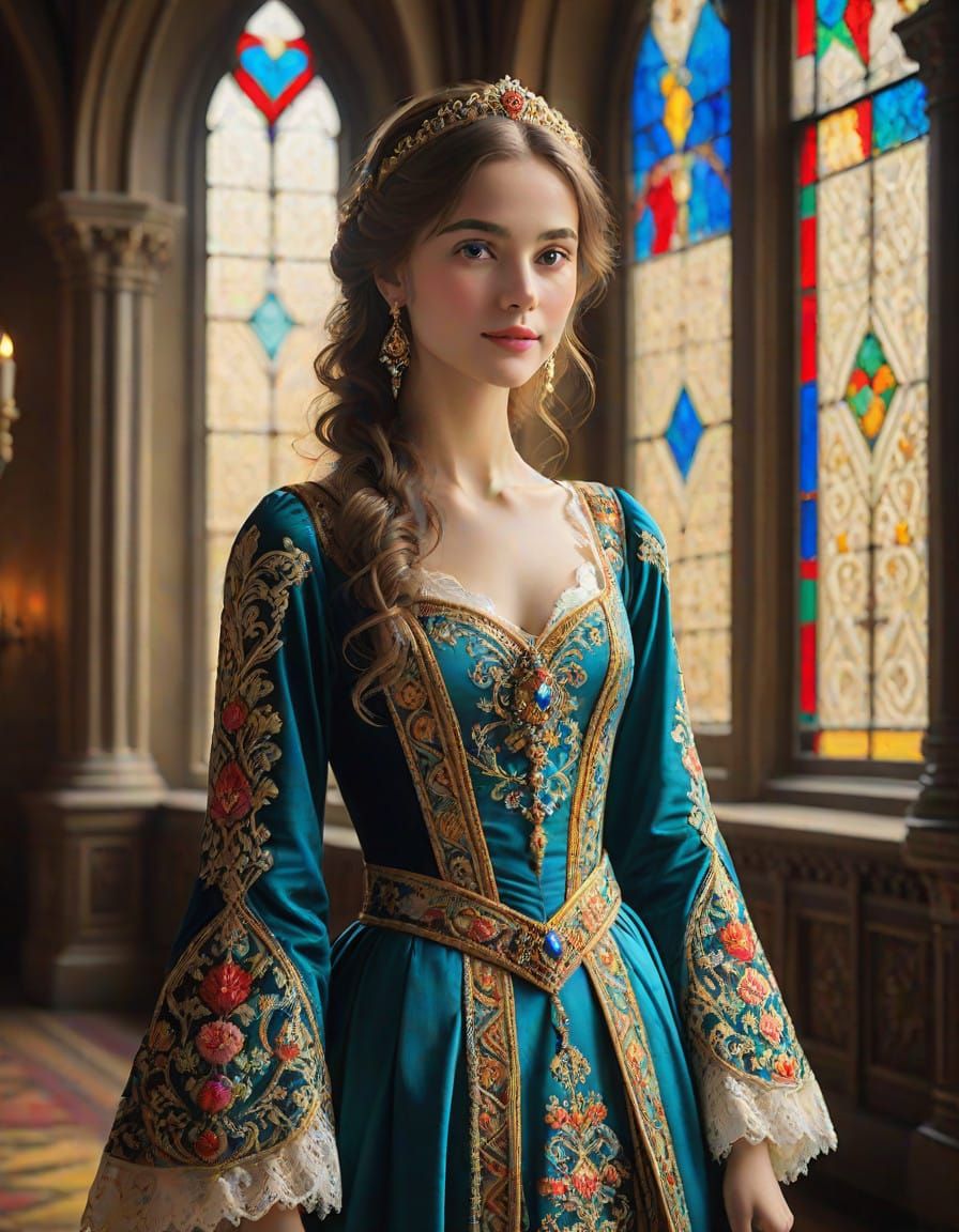 Regal Noblewoman in Medieval Palace Grandeur