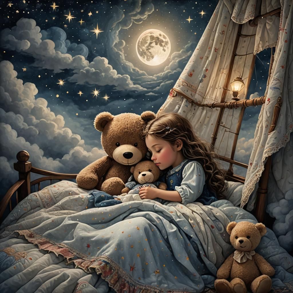 Dreamland Adventures: Little Girl and Teddy Bear
