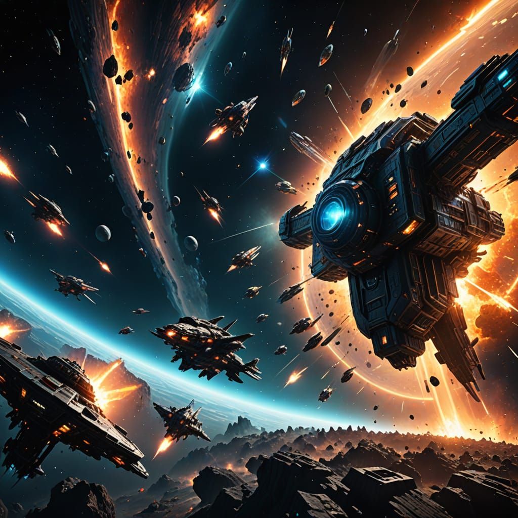 Galactic Armada in Vibrant, Detailed Digital Art