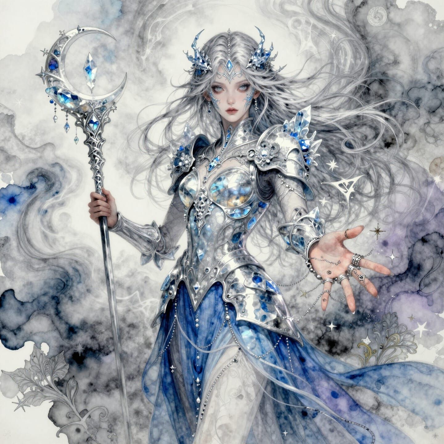 Ethereal Warrior in Swirling Mists