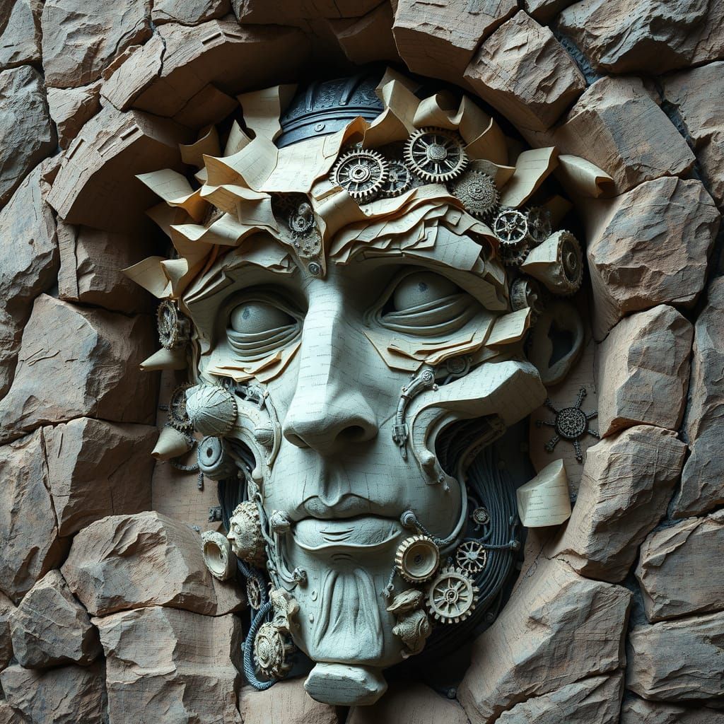 Colossal Face Sculpture in Biomechanical Style