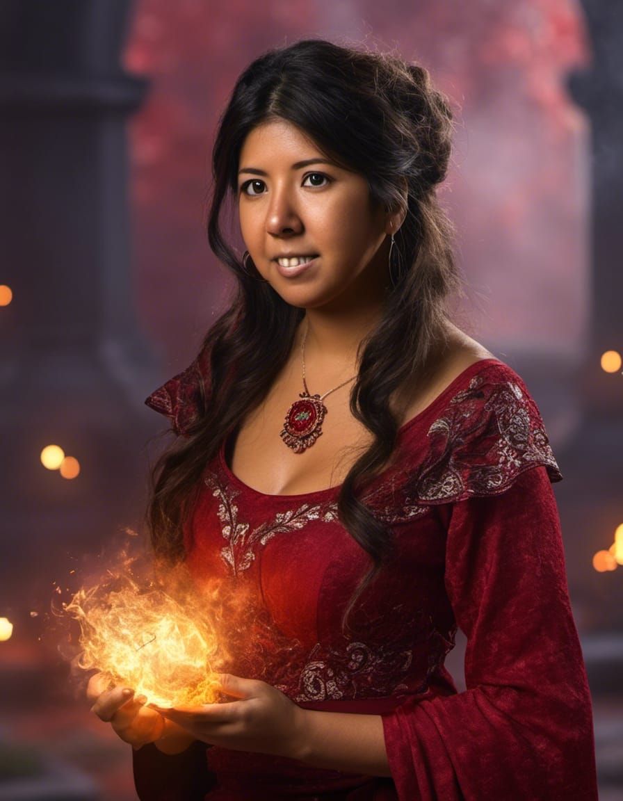 Powerful Fire Witch Sorceress Portrait in 8k