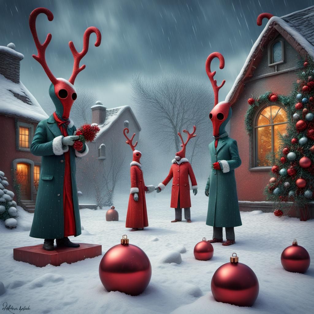 Surreal Christmas Scene in Expressionistic Style