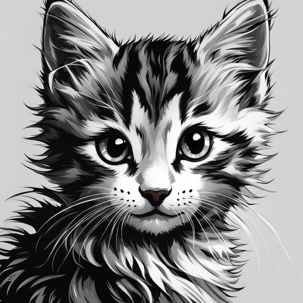 Anime Kitten Portrait in Arthur Rackham Style