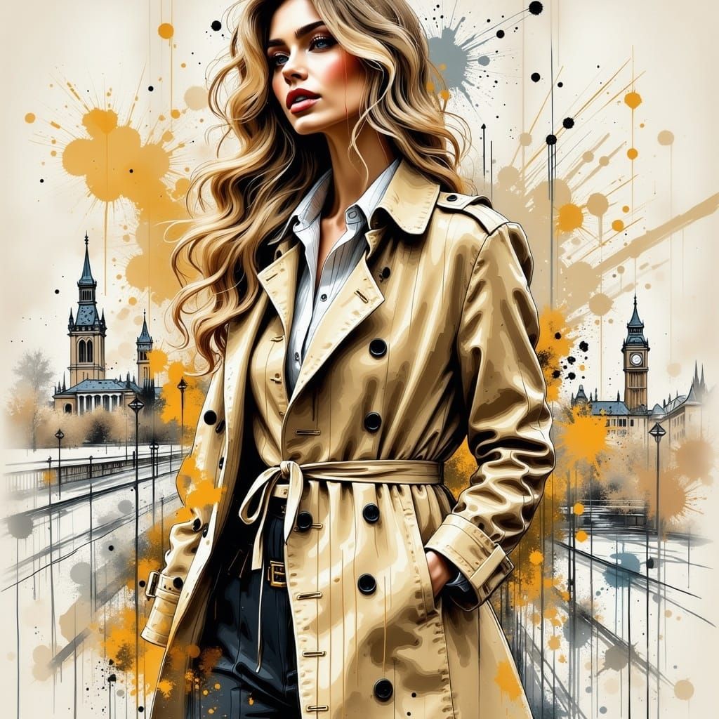 Trench Coat in Abstract Expressionist Style