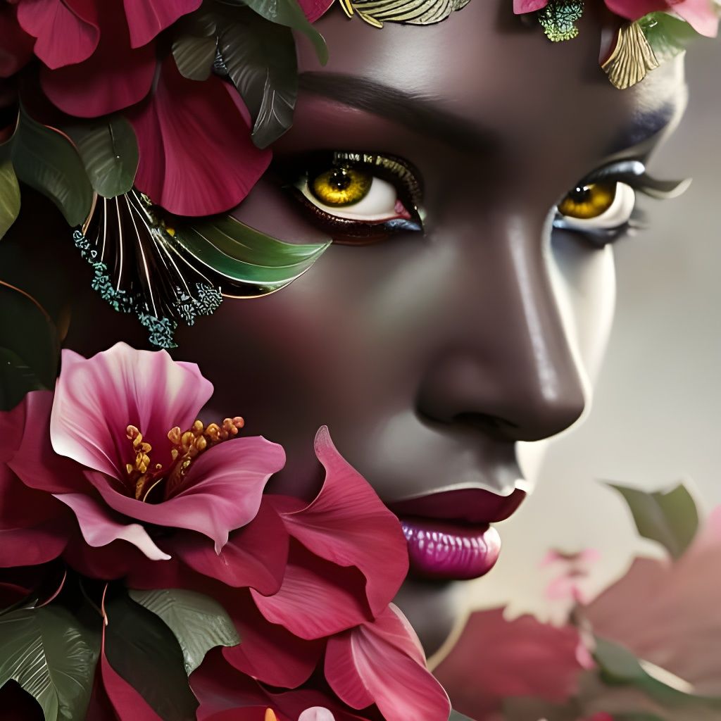 Hibiscus Elf with Blossoms, Detailed Painting