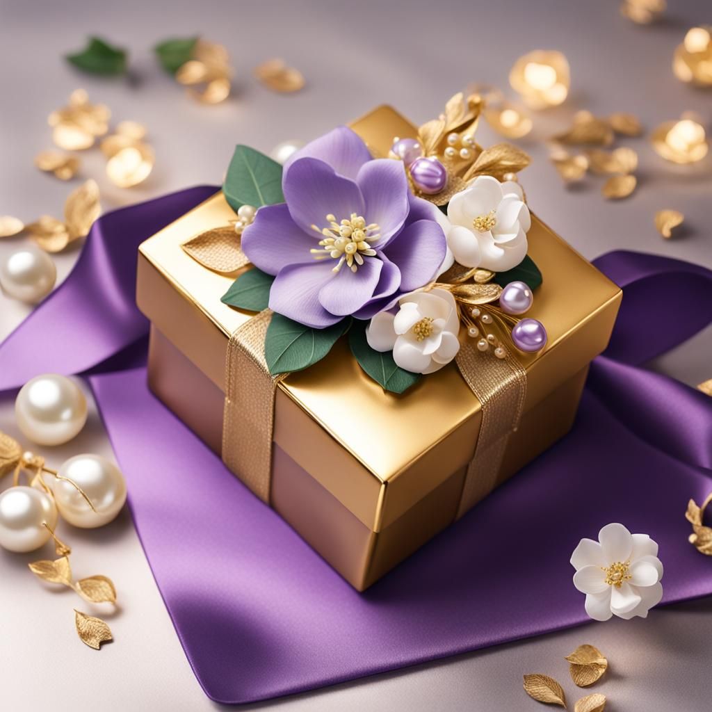 Elegant Gold and Purple Wedding Gift Box