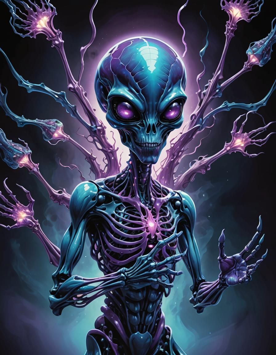 Surreal Alien X-Ray Art with Glowing Objects