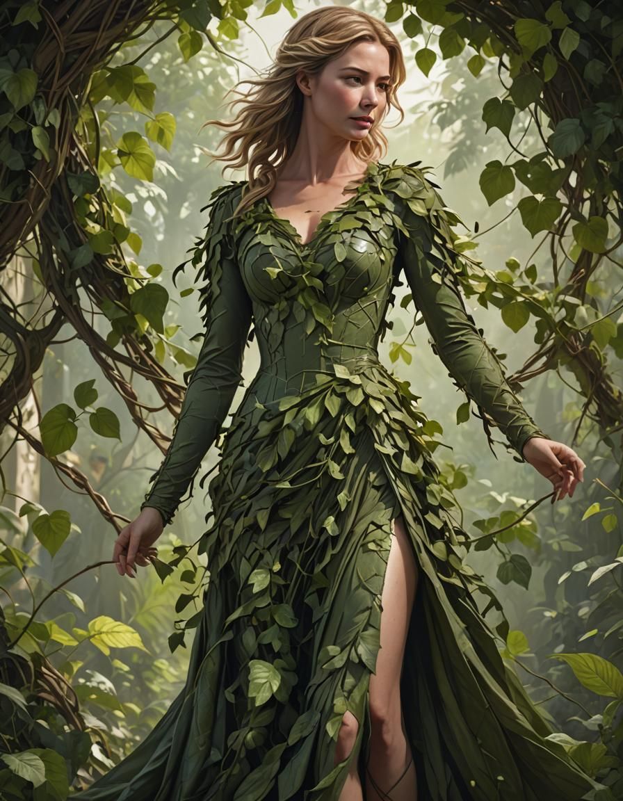 Woman in Leafy Dress: Hyperdetailed Concept Art