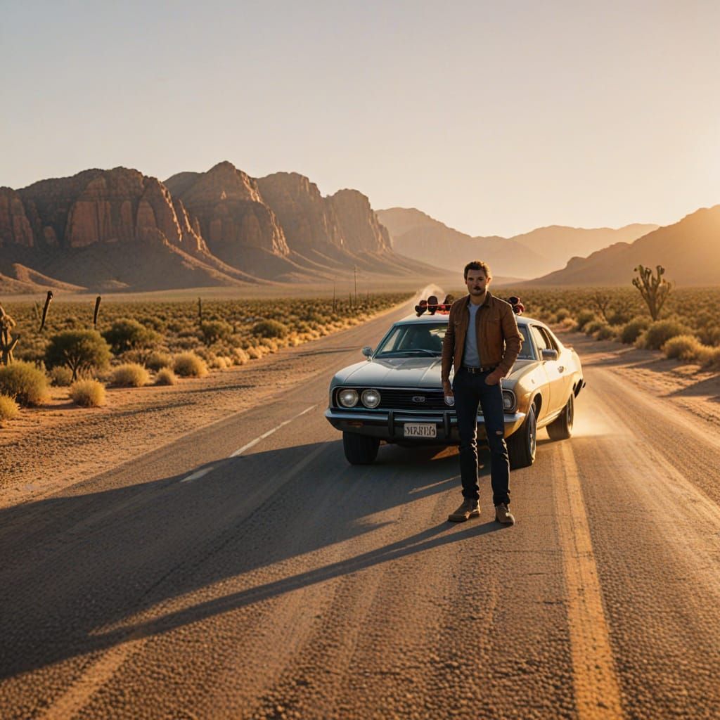 Max Rockatansky on Desert Highway in Golden Hour