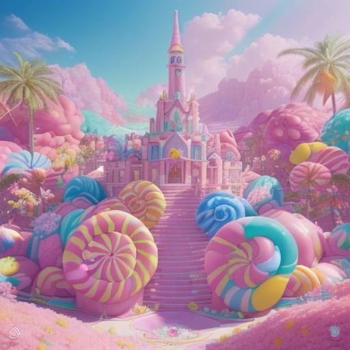 Utopian World of Pastel Flowers in Candy Art Style
