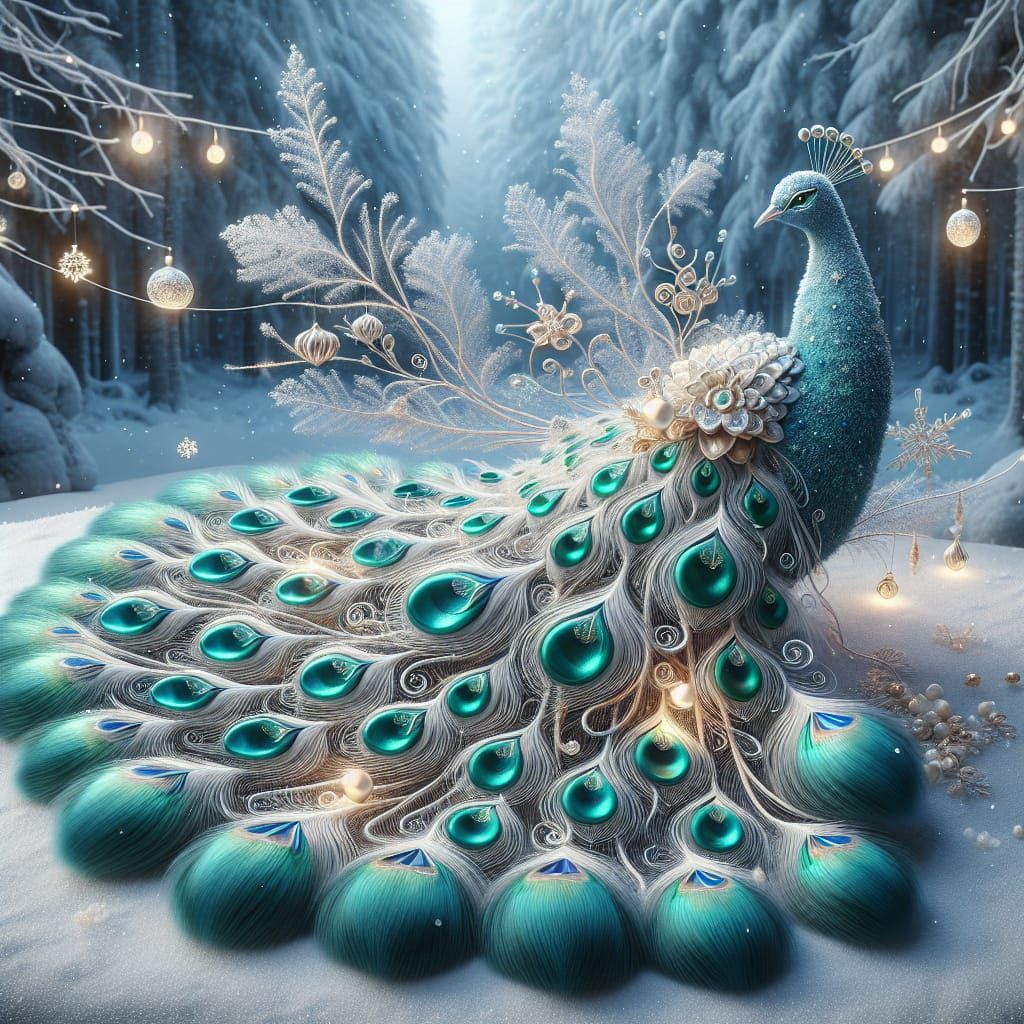 Celestial Peacock in Winter Wonderland