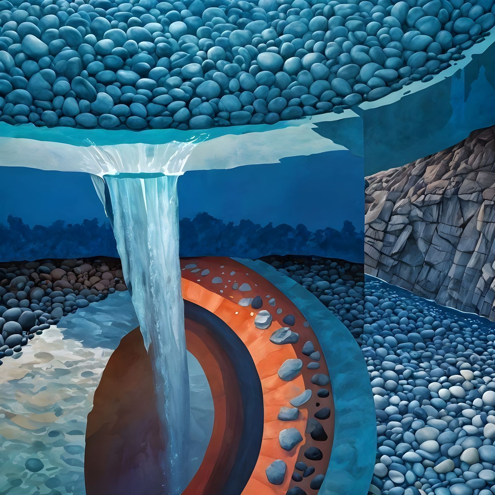 Landscape Painting with Majestic Waterfall