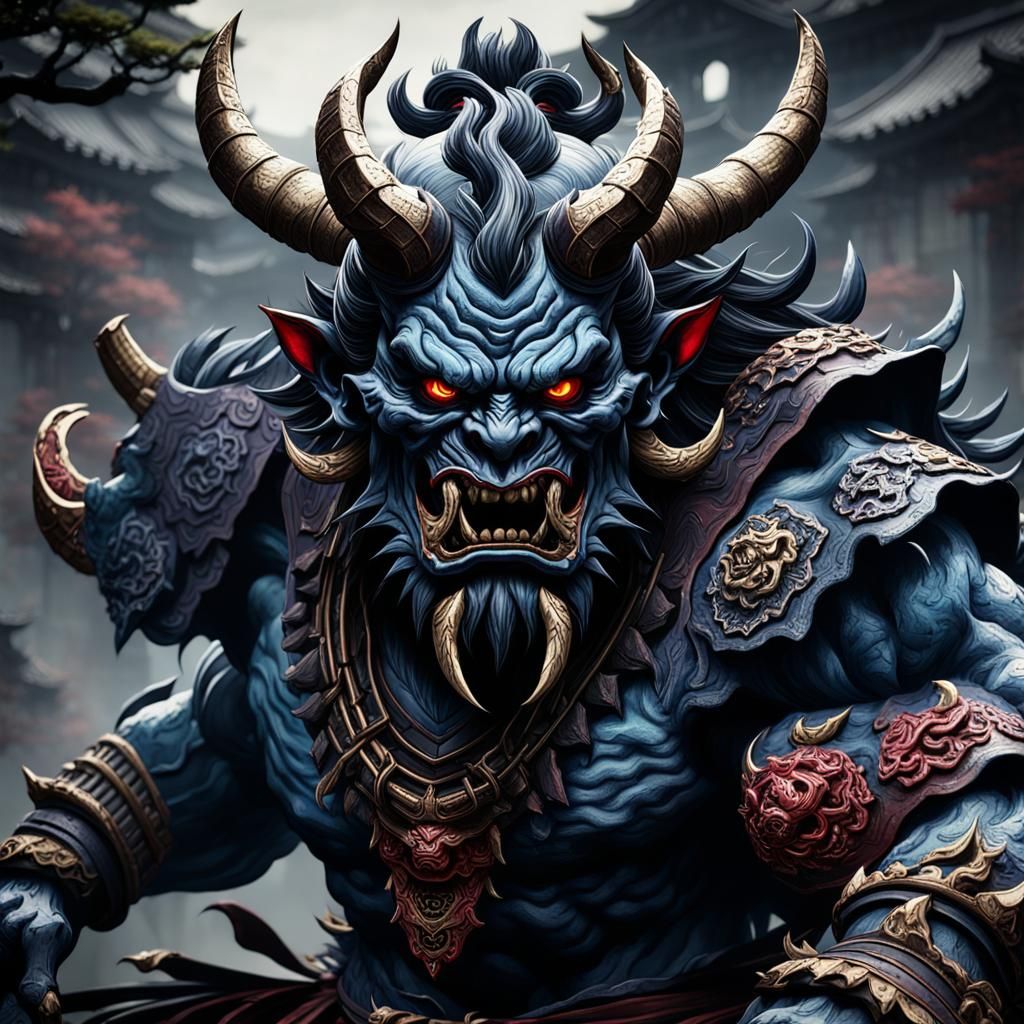 Detailed Japanese Oni Shadow Demon Art