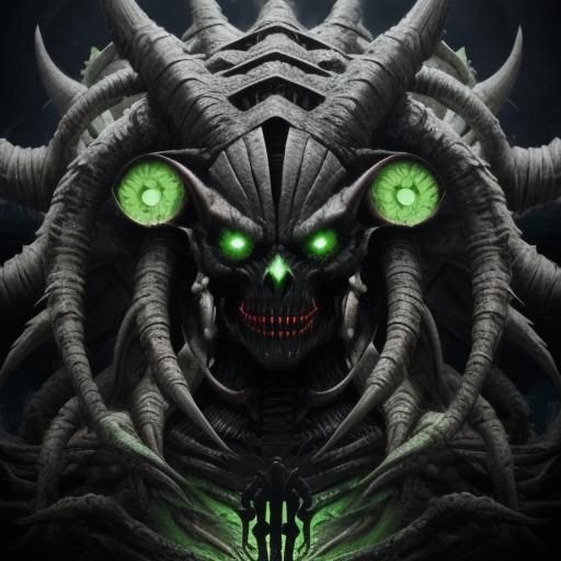 Grotesque Dark Fantasy Villain Amidst Apocalyptic Earth