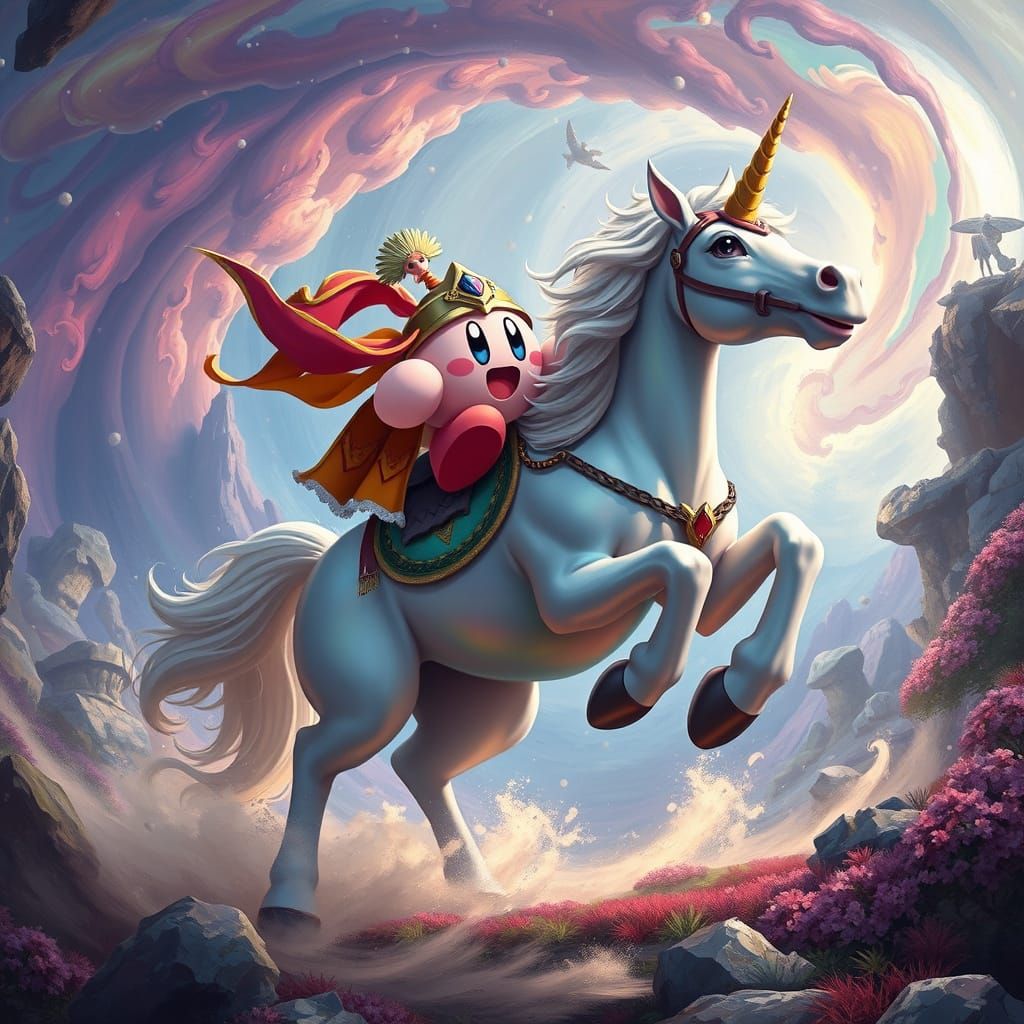 Ethereal Unicorn Charges into Battle with Warrior Kirby