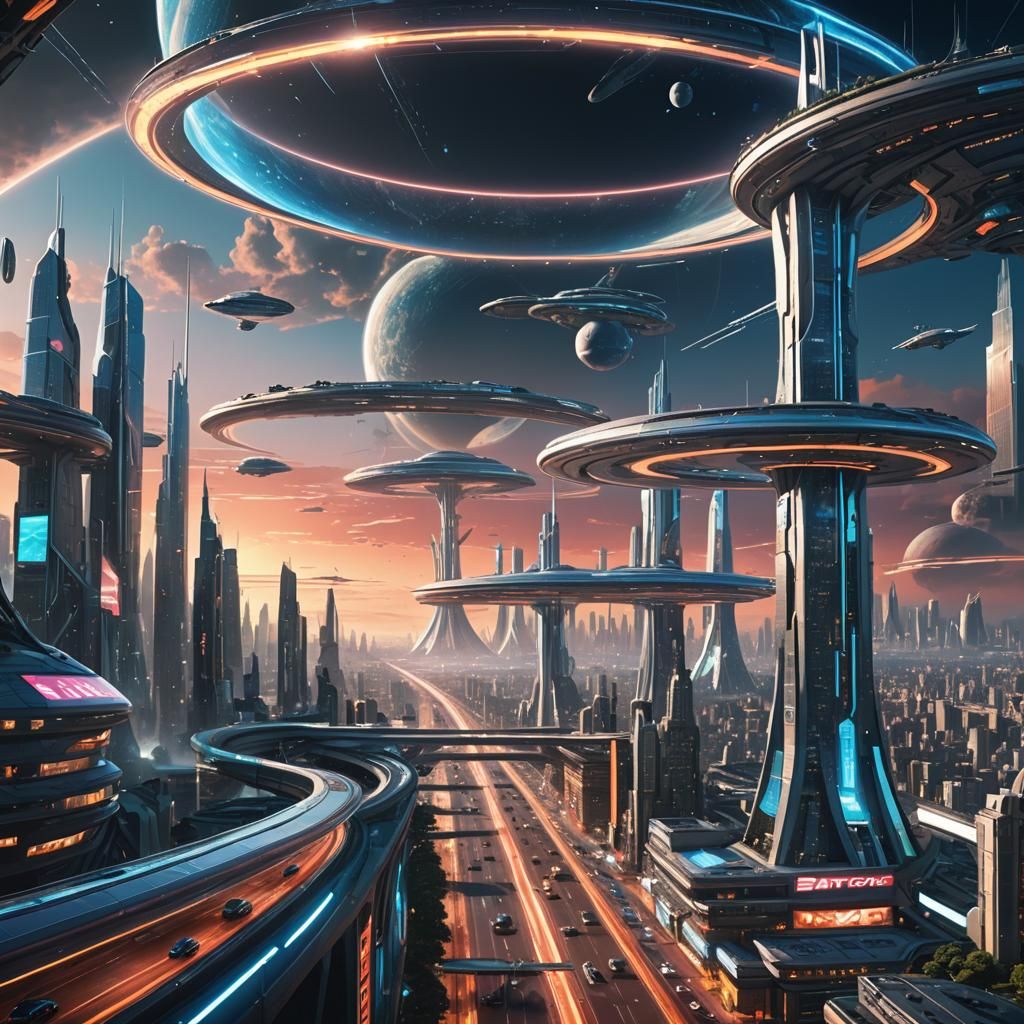 Ringworld Cityscape in Digital Matte Painting Style