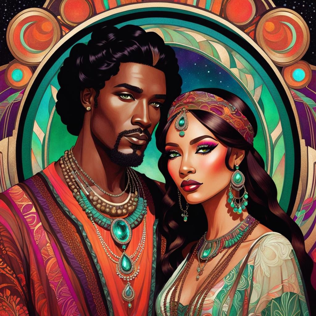 Bohemian Couple Portrait in Art Deco Style