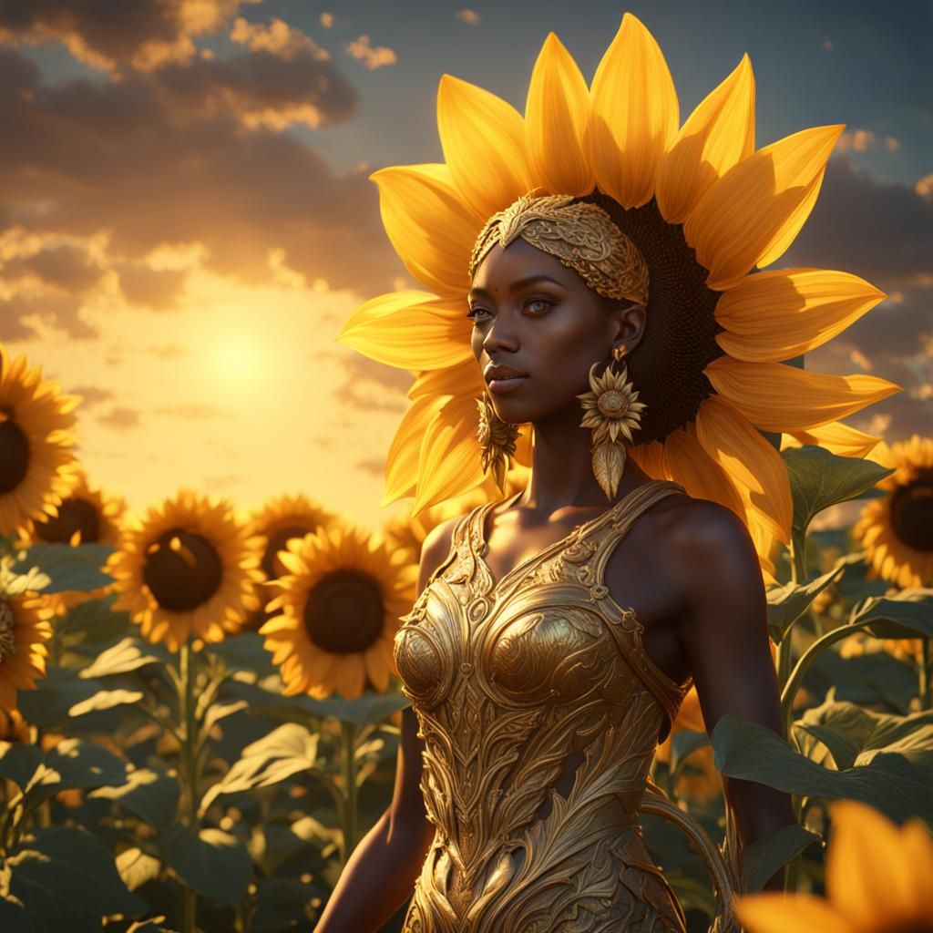 Sunflower Goddess Seductress in Hyperdetailed Concept Art